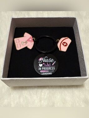 Nurse In Progress Keychain with Pink Scrub & Cap Charms
